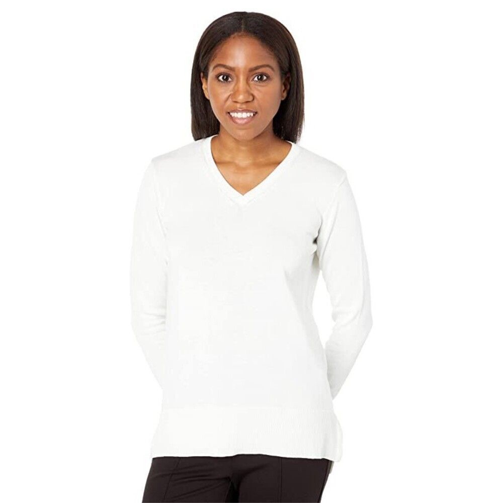 Lisette L Montreal Ellie Sweater Women XS White Cotton V-Neck Long Sleeve ERK589